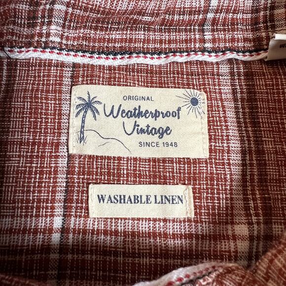 Weatherproof Vintage Linen Cotton Plaid Short Sleeve Button Up Shirt Size XXL - Picture 4 of 9